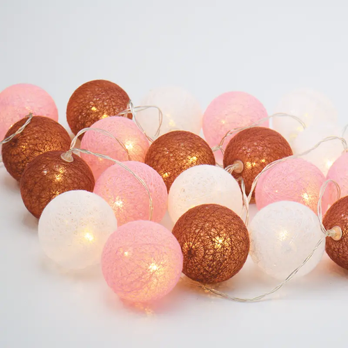 ^ “WOVEN BALL FAIRY LIGHTS” PINK & WHITE BALL 20 LED STRING LIGHTS WITH BATTERIES (2xΑΑ) WARM WHITE IP20 285+30cm TRANSPARENT CABLE