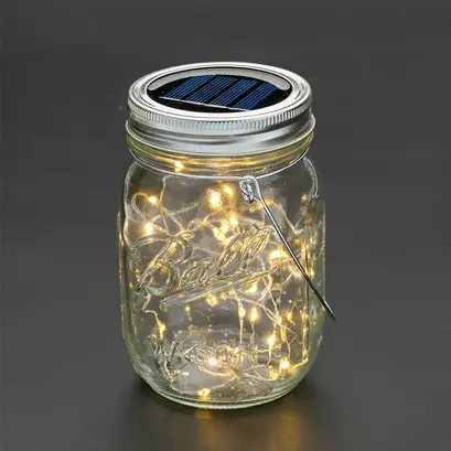20 WW SOLAR LED, СТЪКЛЕН БУРКАН, СВЕТЛИНИ ОТ МЕДЕН ПРОВОДНИК, БАТЕРИЯ., СОЛАР, СРЕБЪРНА МЕДНА ТЕЛ, IP44, Φ7.7xH13.5cm