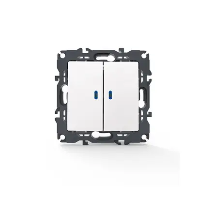 PRIME 2 GANG 1 WAY SWITCH & LED LOCATOR LAMP (ON-OFF) SCREWLESS 1+1P 10AX 250VAC IP20 WHITE