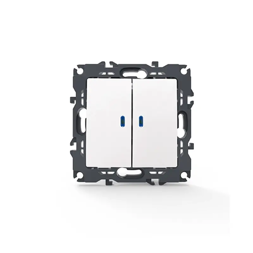 PRIME 2 GANG 1 WAY SWITCH & LED LOCATOR LAMP (ON-OFF) SCREWLESS 1+1P 10AX 250VAC IP20 WHITE