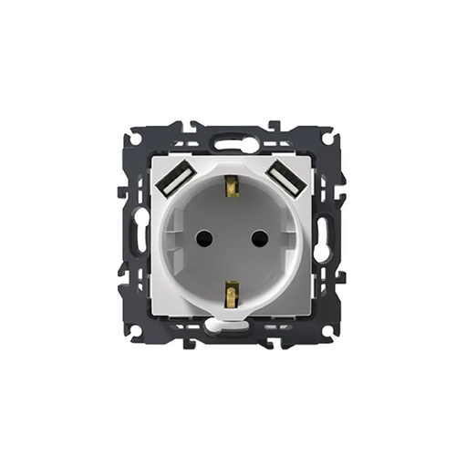PRIME ШУКО КОНТАКТ СЪС ЗАЩИТНИ КАПАЧЕТА 1x2P+E 16A 250VAC И 2 USB 5VDC 3.1A IP20 БЯЛ