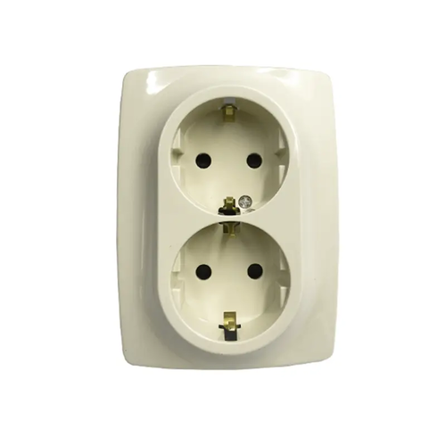 PRIME ШУКО КОНТАКТ СЪС ЗАЩИТНИ КАПАЧЕТА 2x2P+E 16A 250VAC IP20 СЛОНОВА КОСТ