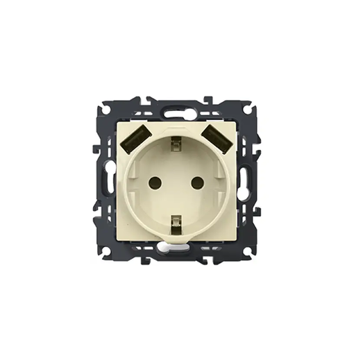 PRIME ШУКО КОНТАКТ СЪС ЗАЩИТНИ КАПАЧЕТА 1x2P+E 16A 250VAC И 2 USB 5VDC 3.1A IP20 СЛОНОВА КОСТ