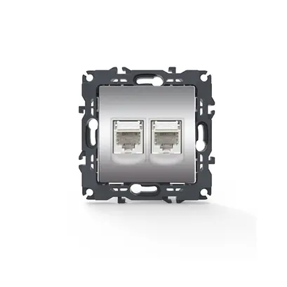 PRIME ТЕЛЕФОНЕН КОНТАКТ 2xRJ11 CAT3 IP20 МАТОВ АЛУМИНИЙ