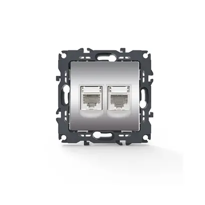 PRIME ТЕЛЕФОНЕН КОНТАКТ 1xRJ11 CAT3 IP20 И LAN КОНТАКТ 1xRJ45 CAT6 UTP IP20 МАТОВ АЛУМИНИЙ