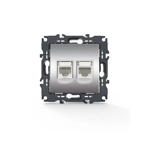PRIME ТЕЛЕФОНЕН КОНТАКТ 1xRJ11 CAT3 IP20 И LAN КОНТАКТ 1xRJ45 CAT6 UTP IP20 МАТОВ АЛУМИНИЙ