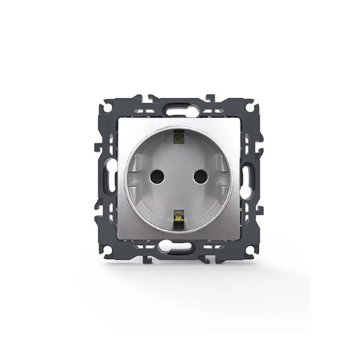 PRIME ШУКО КОНТАКТ СЪС ЗАЩИТНИ КАПАЧЕТА 1x2P+E 16A 250VAC IP20 МАТОВ АЛУМИНИЙ