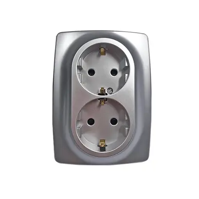 PRIME ШУКО КОНТАКТ СЪС ЗАЩИТНИ КАПАЧЕТА 2x2P+E 16A 250VAC IP20 МАТОВ АЛУМИНИЙ