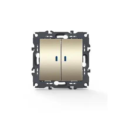 PRIME 2-КЛЮЧОВ 1-ПОЛЮСЕН ПРЕВКЛЮЧВАТЕЛ И LED ЛОКАТОРНА ЛАМПА (ON-OFF) БЕЗ ВИНТОВЕ 1+1P 10AX 250VAC IP20 МАТОВО ШАМПАНСКО