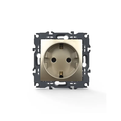 PRIME ШУКО КОНТАКТ СЪС ЗАЩИТНИ КАПАЧЕТА 1x2P+E 16A 250VAC IP20 МАТОВО ШАМПАНСКО