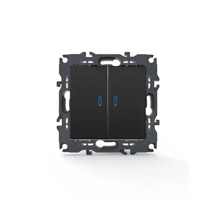 PRIME 2-КЛЮЧОВ 1-ПОЛЮСЕН ПРЕВКЛЮЧВАТЕЛ И LED ЛОКАТОРНА ЛАМПА (ON-OFF) БЕЗ ВИНТОВЕ 1+1P 10AX 250VAC IP20 МАТОВ АНТРАЦИТ