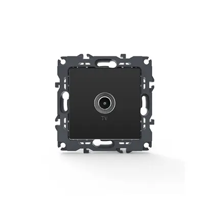 PRIME TV КОНТАКТ ПРЕХОДЕН МЪЖКИ КОНЕКТОР И ЗАЩИТА ОТ ПРЕНАПРЕЖЕНИЕ IP20 МАТОВ АНТРАЦИТ