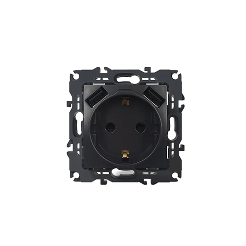 PRIME ШУКО КОНТАКТ СЪС ЗАЩИТНИ КАПАЧЕТА 1x2P+E 16A 250VAC И 2 USB 5VDC 3.1A IP20 МАТОВ АНТРАЦИТ