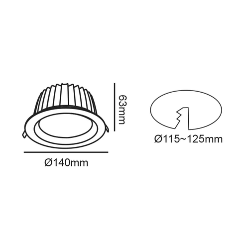 LED WHITE RECESSED DOWNLIGHT 20W 3000K 2500Lm 90° 230V AC Ra80 Φ140*63MM 5YRS - изображение 2