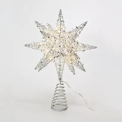 ^ „СРЕБЪРНА ЗВЕЗДА 2“ 20 МИНИ WW LED СВЕТЛИНИ, БАТЕРИЯ 3ΧΑΑ,IP20 28x5x20cm