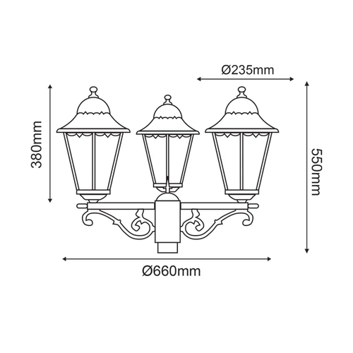 GARDEN LIGHT TRIPLE BLACK MAT RAL9005M 23.5Χ44,5cm Φ60 - изображение 2
