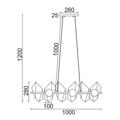 ВИСЯЩА ЛАМПА 6ΧG9  ЗЛАТНО/ЧЕРНО МЕТАЛНО + СТЪКЛО 100Χ26ΧΗ120CM POLYGON