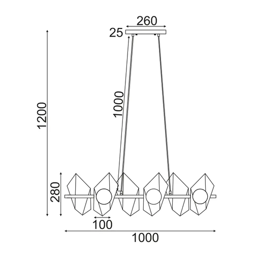 ВИСЯЩА ЛАМПА 6ΧG9  ЗЛАТНО/ЧЕРНО МЕТАЛНО + СТЪКЛО 100Χ26ΧΗ120CM POLYGON - изображение 2