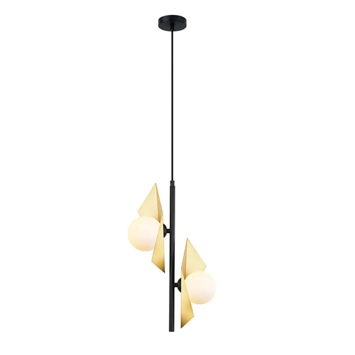 ^PENDANT LIGHTING 2ΧG9 GOLD/BLACK METAL+ GLASS 26Χ19ΧΗ118CM POLYGON