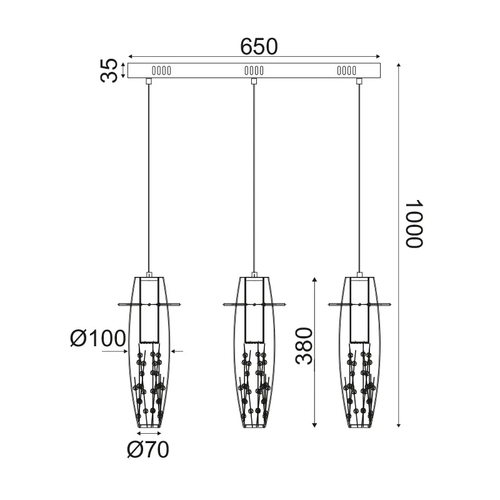 NETTO ПЕНДЕЛ LED 3X3W 3000K СТЪКЛО+ХРОМ МЕТАЛ+КРИСТАЛ 65Χ7ΧВ100CM VANI - изображение 2