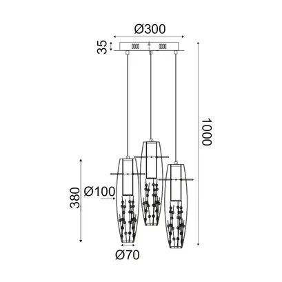 NETTO ПЕНДЕЛ LED 3X3W 3000K СТЪКЛО + ЦВЕТЕН МЕТАЛ + КРИСТАЛ Φ30ΧВ100CM VANI