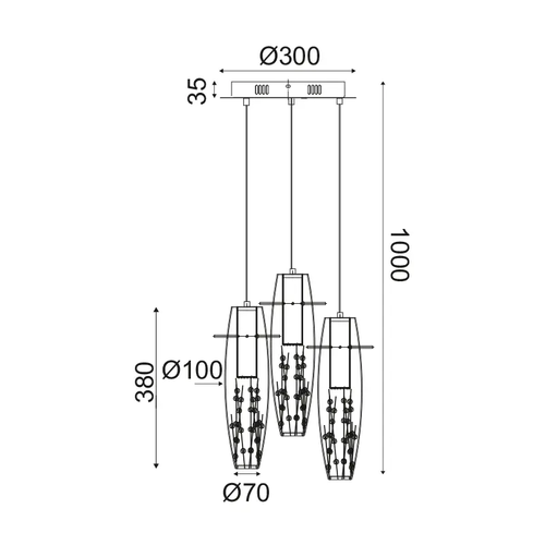 NETTO ПЕНДЕЛ LED 3X3W 3000K СТЪКЛО + ЦВЕТЕН МЕТАЛ + КРИСТАЛ Φ30ΧВ100CM VANI - изображение 2