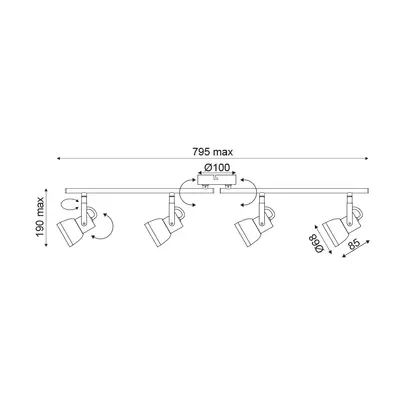 NETTO WALL MOUNTED LUMINAIRE 4×GU10 METALLIC CEMENT SHADE 68×10×19CM INKA