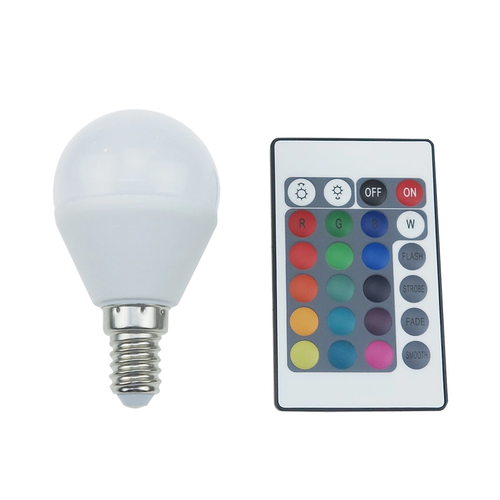 LED SMD E14 G45 4W IR RGB+3000K 230V AC 300LM RA80 30000H 270° С ДИСТАНЦИОННО