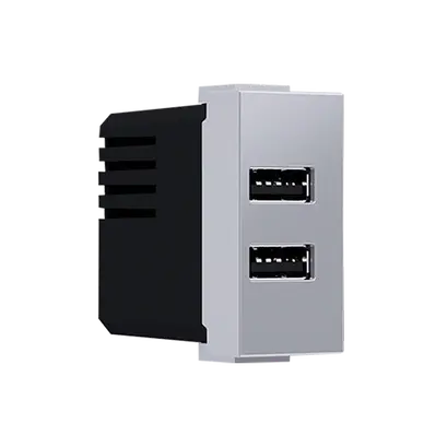^ MODYS USB CHARGER SILVER 1 M. 2xUSB 5VDC 2x1.2A IP20