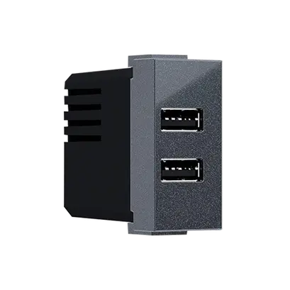 ^ MODYS USB ЗАРЯДНО АНТРАЦИТ 1 M. 2xUSB 5VDC 2x1.2A IP20