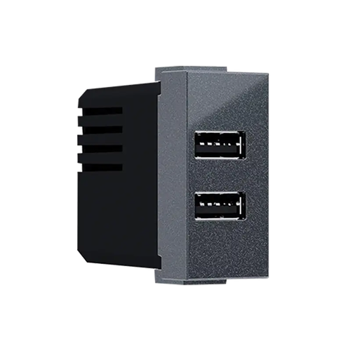^ MODYS USB ЗАРЯДНО АНТРАЦИТ 1 M. 2xUSB 5VDC 2x1.2A IP20
