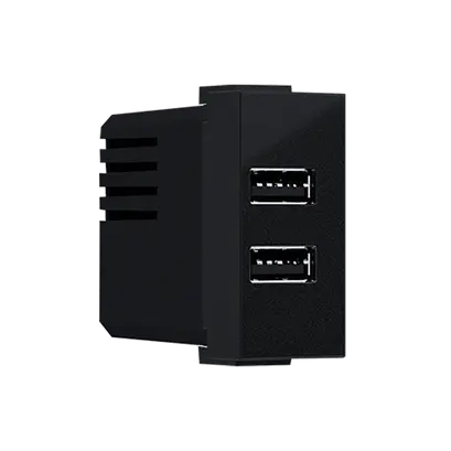 ^ MODYS USB ЗАРЯДНО МАТОВО ЧЕРНО 1 M. 2xUSB 5VDC 2x1.2A IP20