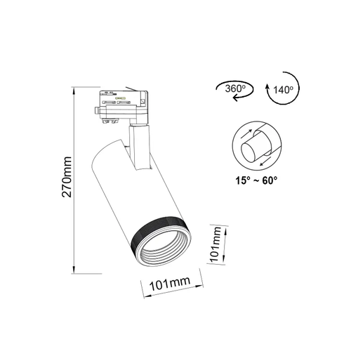 BLACK LED TRACK LIGHT 40W 4000K 4wires 15-60° 3100lm230VRa80 - изображение 2