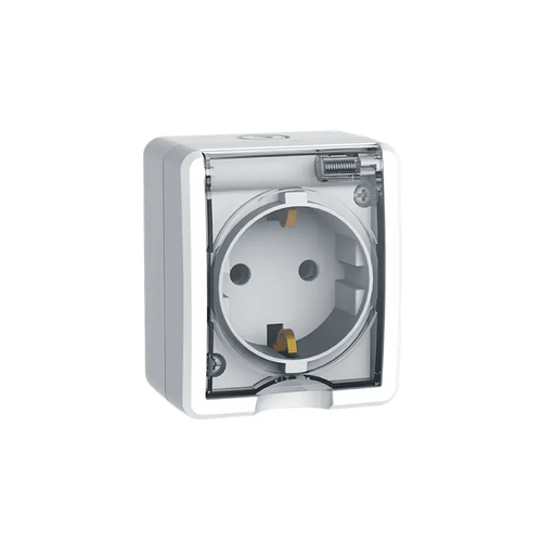 MURATA КОНТАКТ ШУКО С КАПАК И ЗАЩИТА ЗА ВЪНШЕН МОНТАЖ С ВИНТОВЕ 1x2P+E 16A 250VAC IP20 БЯЛ