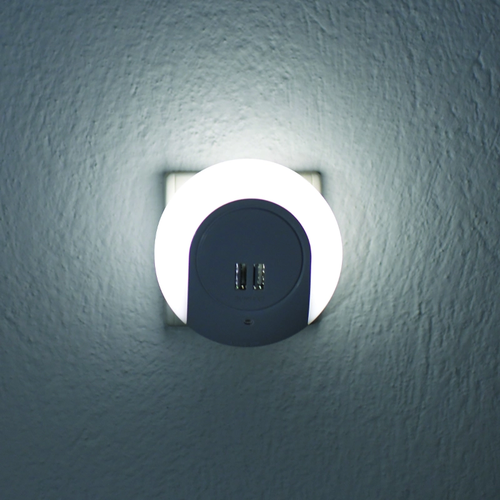 НОЩНА LED ЛАМПА  1W 4000K ΜΕ 2 USB ПОРТА ,КОНТАКТ ON/OFF И AUTO MODE,БЯЛА ПЛАСТМАСА  230V IP20 - изображение 2