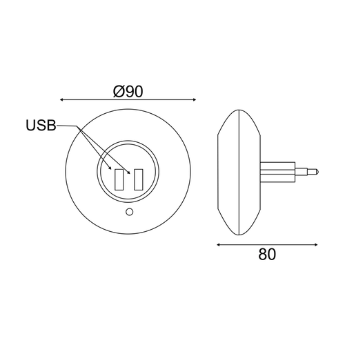НОЩНА LED ЛАМПА  1W 4000K ΜΕ 2 USB ПОРТА ,КОНТАКТ ON/OFF И AUTO MODE,БЯЛА ПЛАСТМАСА  230V IP20 - изображение 3