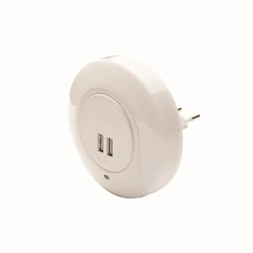 НОЩНА LED ЛАМПА  1W 4000K ΜΕ 2 USB ПОРТА ,КОНТАКТ ON/OFF И AUTO MODE,БЯЛА ПЛАСТМАСА  230V IP20 - изображение 4