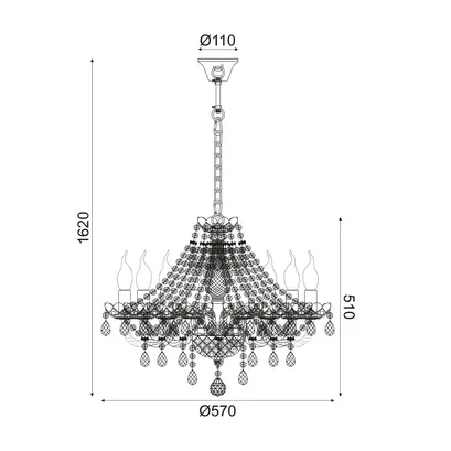^PENDANT 8XE14 CLEAR CRYSTAL + CHROME METAL Φ57×Η162CM GLADIOLO