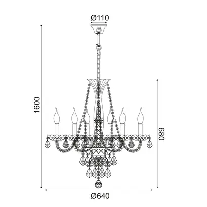 ВИСЯЩА ЛАМПА 6ΧΕ14 ПРОЗРАЧЕН КРИСТАЛ+ЗЛАТНО МЕТАЛ Φ64ΧΗ160CM LILIUM