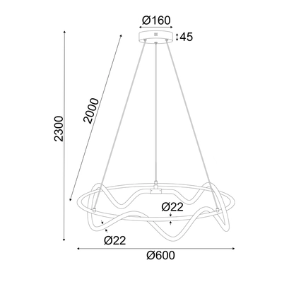 ПЕНДЕЛ LED 36W 3000K 2100LM KYMA  ЧЕРЕН МЕТАЛ IP20 D60XH230CM
