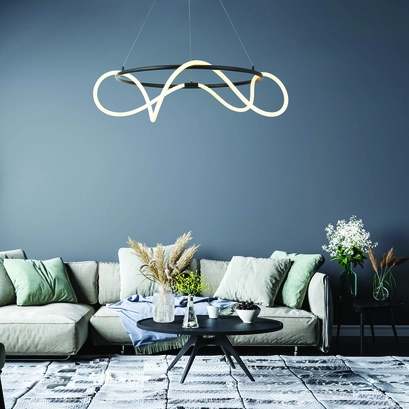 ^PENDANT LAMP LED 60W 3000K 3400LM WAVE BLACK METAL IP20 D80XH230CM