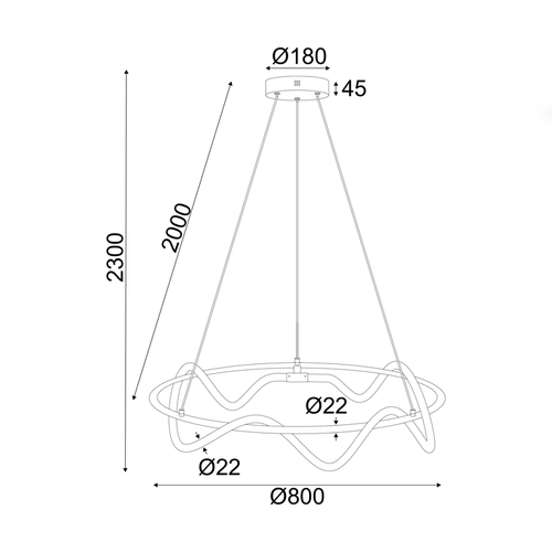 ^PENDANT LAMP LED 60W 3000K 3400LM WAVE BLACK METAL IP20 D80XH230CM - изображение 3