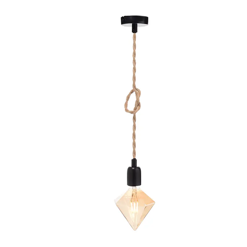 PENDANT 1XE27 BLACK METAL+SINGLE BRAIDED ROPE Η100CM