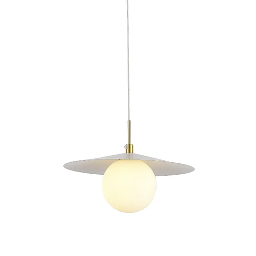 ПЕНДЕЛ 1XG9 ЗЛАТИСТ МЕТАЛ БЯЛ PVC АБАЖУР D100mm GLOBIE
