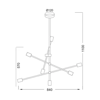 ВИСЯЩА ЛАМПА  7ΧΕ27 ЧЕРНО МЕТАЛНО Φ80ΧΗ130CM LUTHER