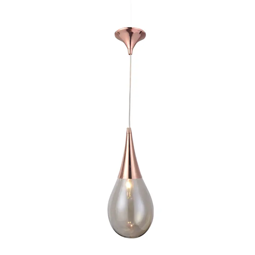 METALLIC PENDANT, COPPER COLOR, 1XE14 AMBER GLASS D16cm ATENA