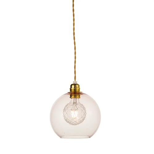 PENDANT 1XE27 CLEAR PINK GLASS+ GOLD METAL SUSPENSION Φ20ΧΗ120CM PYTHIA