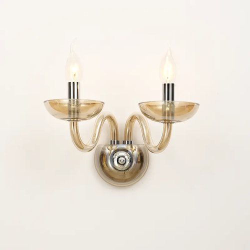 ^WALL MOUNTED LUMINAIR 2XE14 COGNAC CRYSTAL + CHROME METAL 40X30CM LUNARIA