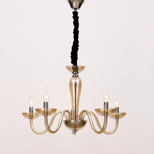 ^PENDANT LUMINAIR 5XE14 COGNAC CRYSTAL + CHROME METAL Φ69×Η168CM LUNARIA