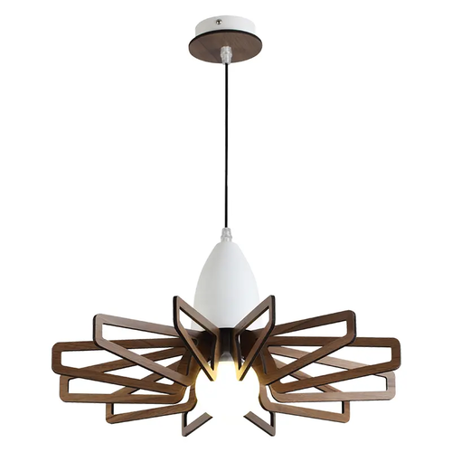 PENDANT LUMINAIRE 1ΧE27 DARK WOOD SHADE MDF + WHITE METAL Φ45XH80CM ALPS